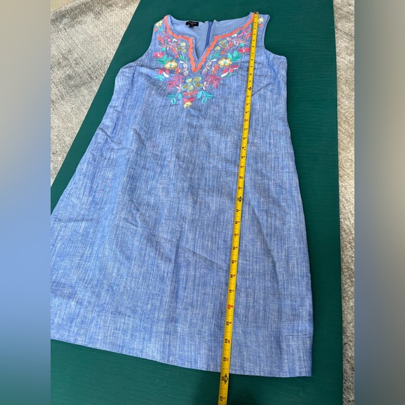 Talbots Embroidered Linen Shift Dress Size 6P Blue Preppy Lined Floral - Picture 9 of 9